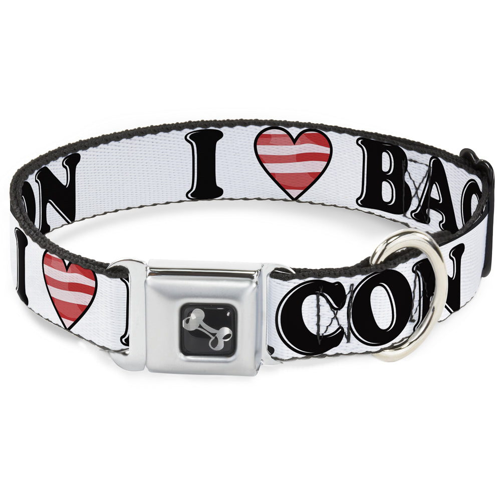 Dog Bone Seatbelt Buckle Collar - I "Heart" BACON White/Black/Bacon