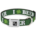 Load image into Gallery viewer, Buckle-Down Seatbelt Buckle Dog Collar - I "Clover" BEER/Clover Outlines Greens/White
