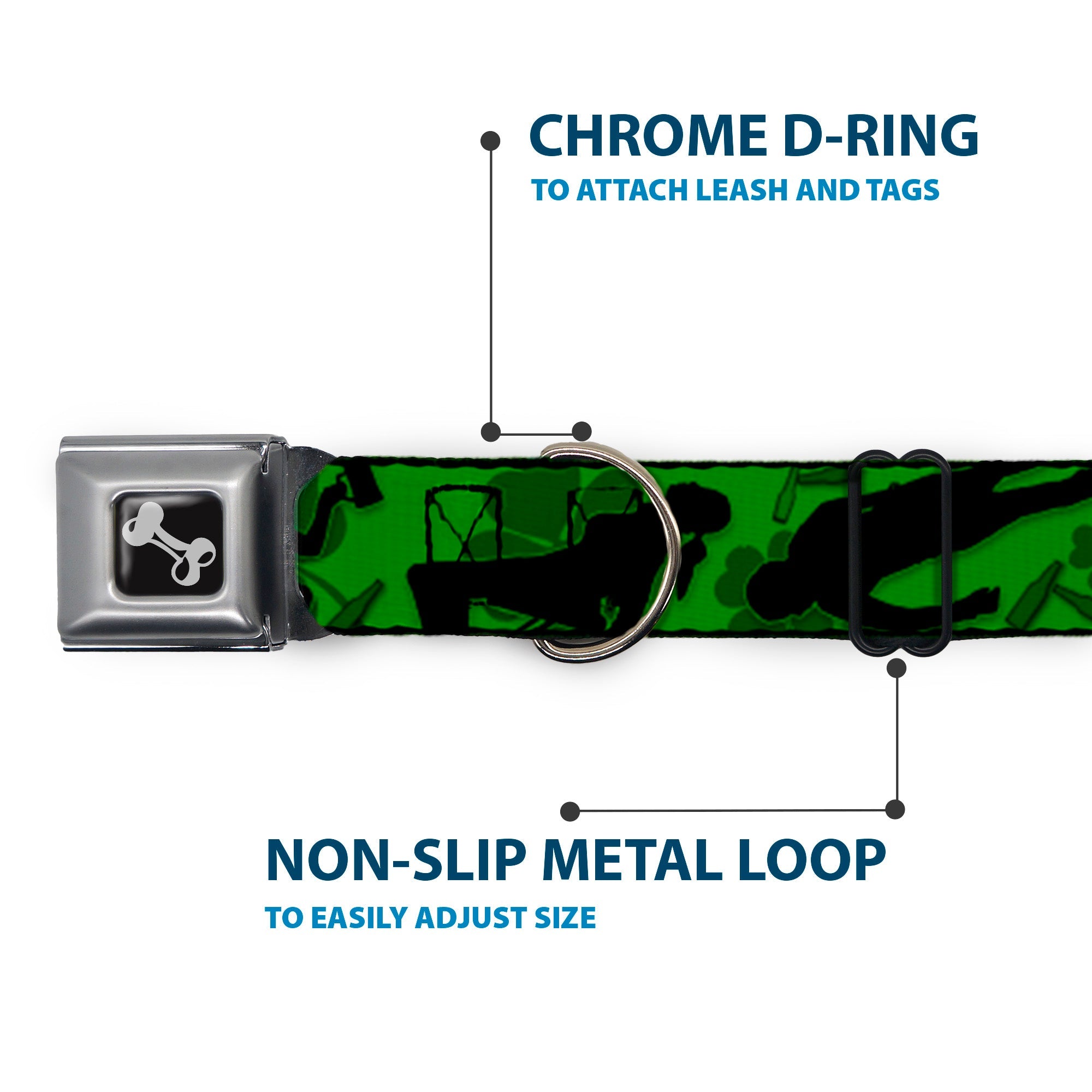 Buckle-Down Seatbelt Buckle Dog Collar - IRISH YOGA Poses/Clovers Greens/Black/White