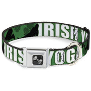 Buckle-Down Seatbelt Buckle Dog Collar - IRISH YOGA Poses/Clovers Greens/Black/White