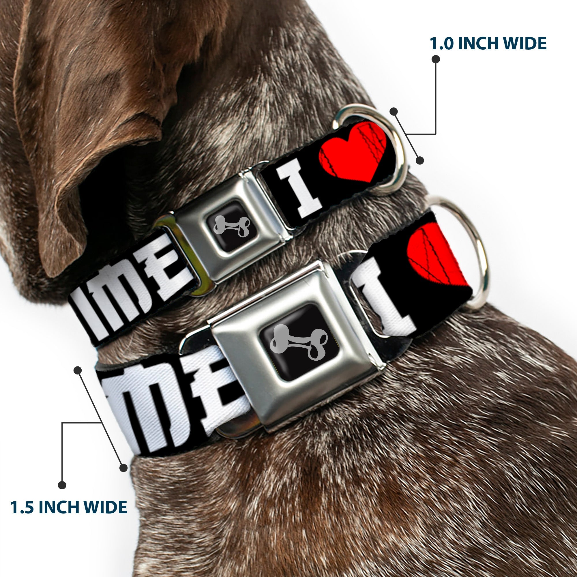 Dog Bone Seatbelt Buckle Collar - I "Heart" ANIME Bold Black/White/Red