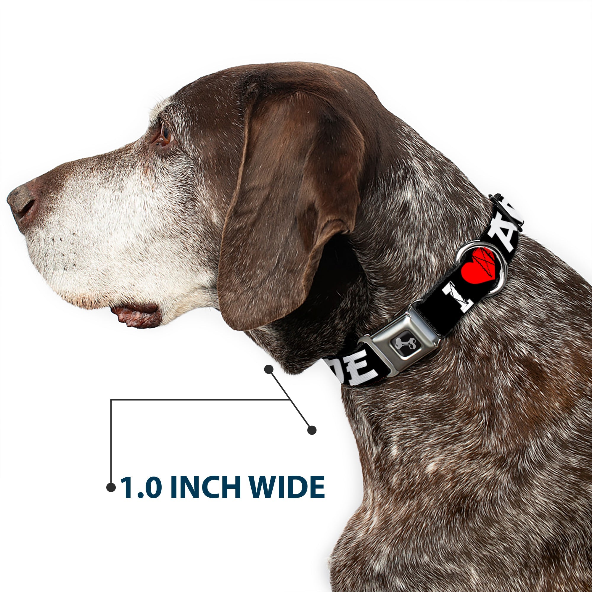Dog Bone Seatbelt Buckle Collar - I "Heart" ANIME Bold Black/White/Red