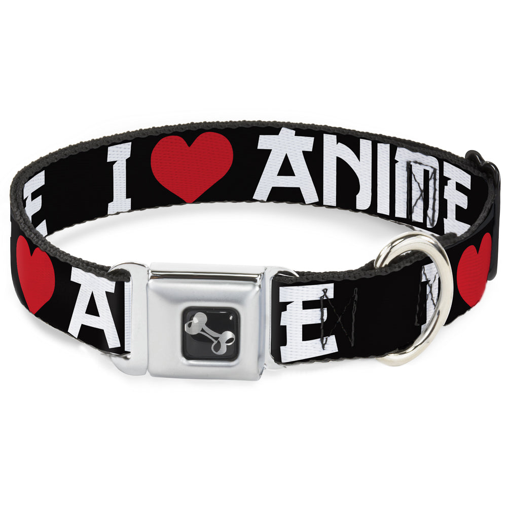 Dog Bone Seatbelt Buckle Collar - I "Heart" ANIME Bold Black/White/Red