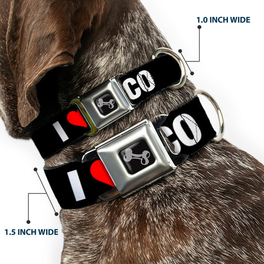 Dog Bone Seatbelt Buckle Collar - I "HEART" SAN FRANCISCO Black/White/Red
