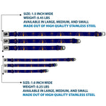 Dog Bone Black/Silver Seatbelt Buckle Collar - Indiana Flag/Torch CLOSE-UP Navy Blue/Gold