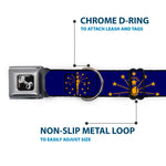 Dog Bone Black/Silver Seatbelt Buckle Collar - Indiana Flag/Torch CLOSE-UP Navy Blue/Gold