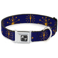 Load image into Gallery viewer, Dog Bone Black/Silver Seatbelt Buckle Collar - Indiana Flag/Torch CLOSE-UP Navy Blue/Gold
