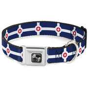 Dog Bone Black/Silver Seatbelt Buckle Collar - Indianapolis Flag Navy Blue/White/Red