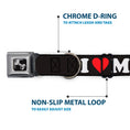 Load image into Gallery viewer, Dog Bone Black/Silver Seatbelt Buckle Collar - I "HEART" MILFS Black/White/Red
