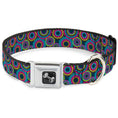 Load image into Gallery viewer, Dog Bone Seatbelt Buckle Collar - Jagged Rings Teals/Fuchsia/Yellow
