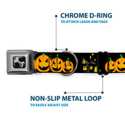 Dog Bone Seatbelt Buckle Collar - Jack-o'-Lanterns/Haunted House Black/Yellow