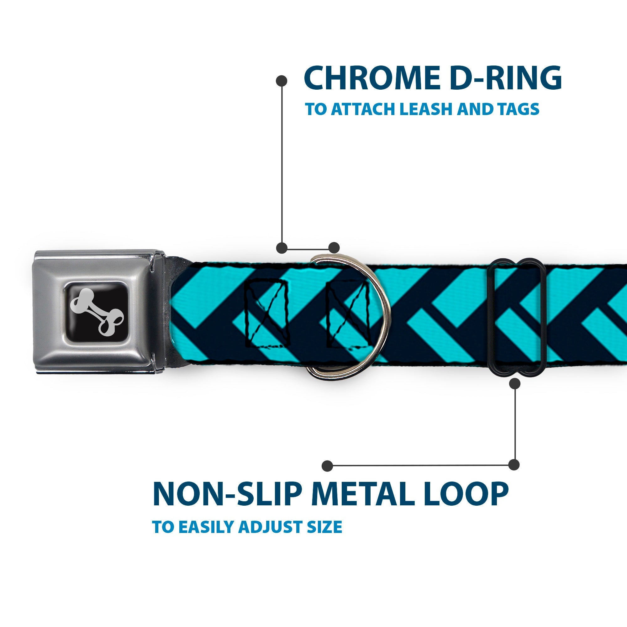 Dog Bone Seatbelt Buckle Collar - Jagged Chevron Navy/Turquoise
