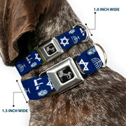 Dog Bone Seatbelt Buckle Collar - Jewish Symbols-4 Blue/White
