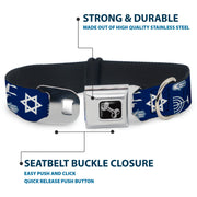 Dog Bone Seatbelt Buckle Collar - Jewish Symbols-4 Blue/White