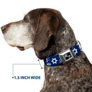 Dog Bone Seatbelt Buckle Collar - Jewish Symbols-4 Blue/White
