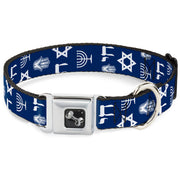 Dog Bone Seatbelt Buckle Collar - Jewish Symbols-4 Blue/White
