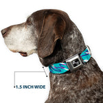 Dog Bone Black/Silver Seatbelt Buckle Collar - Jazzy Wave Scribble White/Teal/Purple