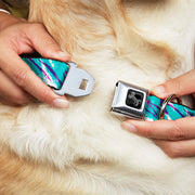 Dog Bone Black/Silver Seatbelt Buckle Collar - Jazzy Wave Scribble White/Teal/Purple