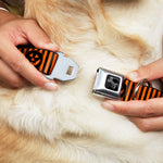 Dog Bone Black/Silver Seatbelt Buckle Collar - Jack-o'-Lantern Pumpkin Stripe Orange/Black