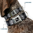 Load image into Gallery viewer, Dog Bone Seatbelt Buckle Collar - King Skull Blocks/Rays Grays
