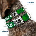 Load image into Gallery viewer, Dog Bone Seatbelt Buckle Collar - KISS ME, I'M IRISH! Clovers Green/White

