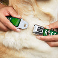 Load image into Gallery viewer, Dog Bone Seatbelt Buckle Collar - KISS ME, I'M IRISH! Clovers Green/White
