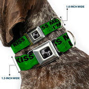 Dog Bone Seatbelt Buckle Collar - KISS ME, I'M IRISH! Clovers/Kisses Greens/Black