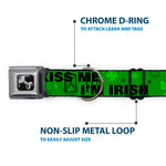Dog Bone Seatbelt Buckle Collar - KISS ME, I'M IRISH! Clovers/Kisses Greens/Black