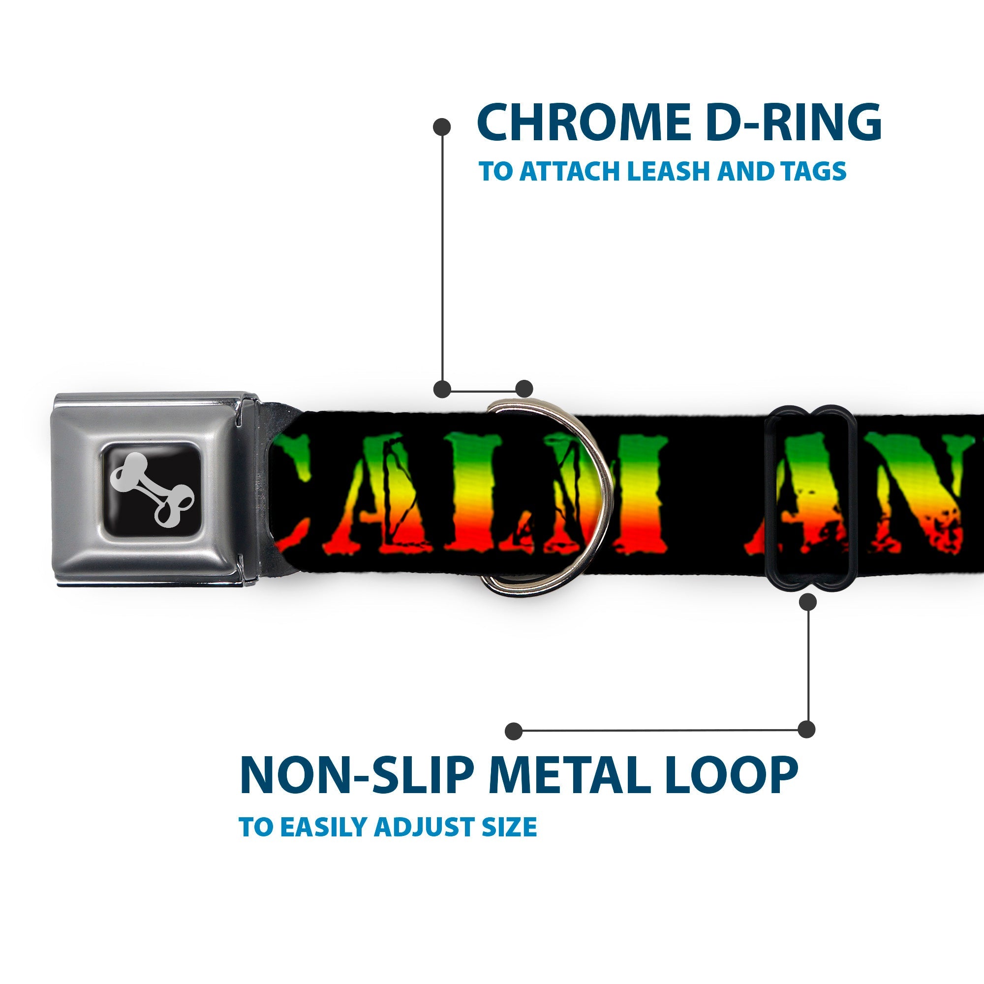 Buckle-Down Seatbelt Buckle Dog Collar - KEEP CALM AND SMOKE UP Black/Rasta