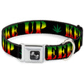 Load image into Gallery viewer, Buckle-Down Seatbelt Buckle Dog Collar - KEEP CALM AND SMOKE UP Black/Rasta
