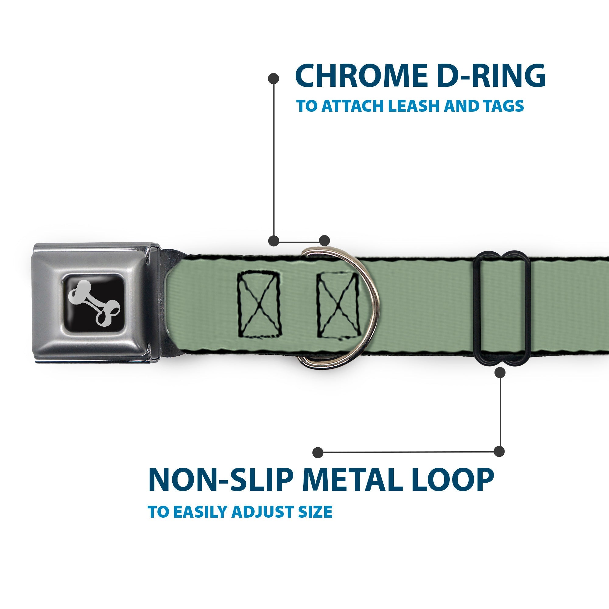 Dog Bone Seatbelt Buckle Collar - Khaki Green