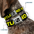 Load image into Gallery viewer, Dog Bone Seatbelt Buckle Collar - KEEP PORTLAND WEIRD Black/Yellow
