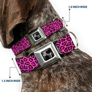 Dog Bone Seatbelt Buckle Collar - Leopard Pink Fuchsia