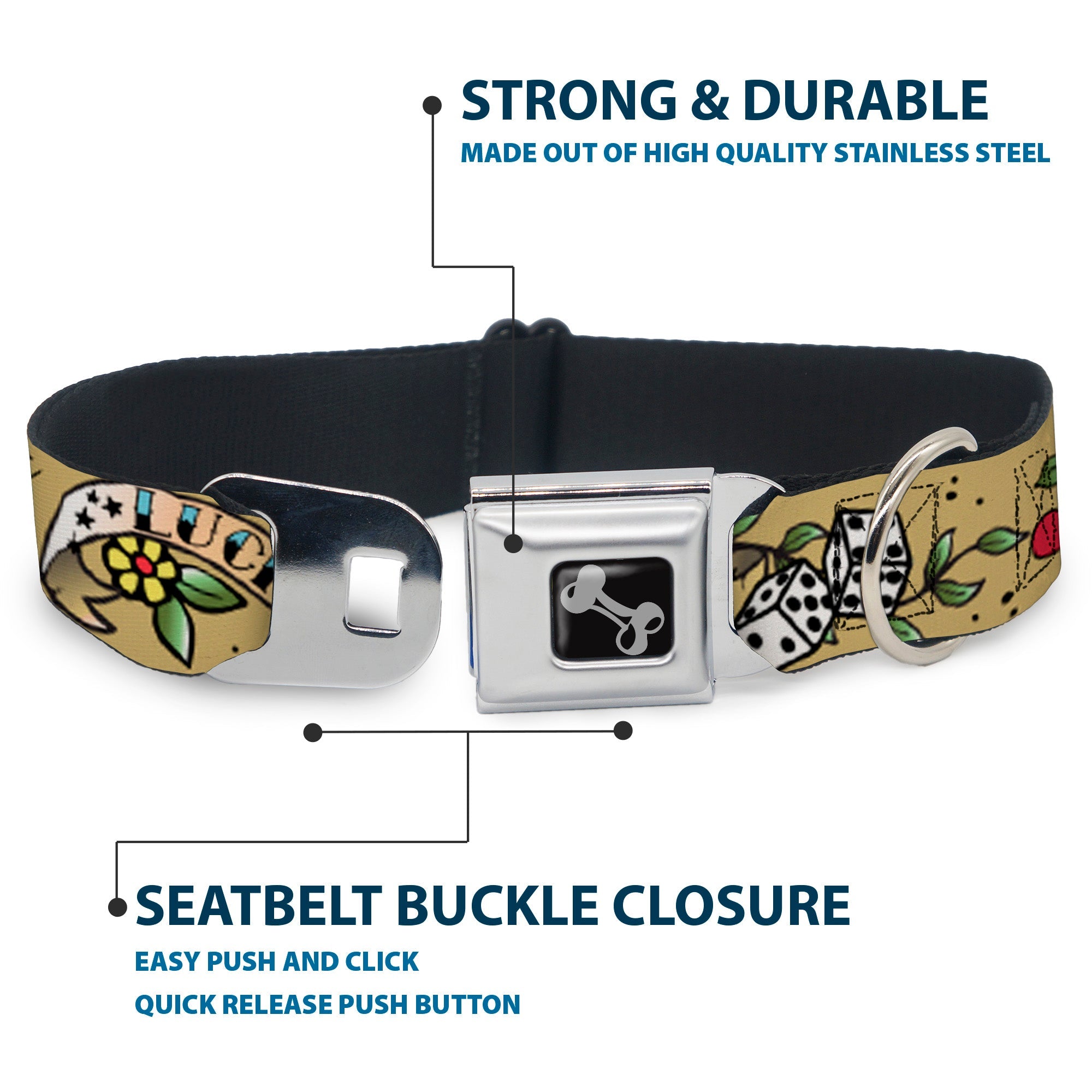 Dog Bone Seatbelt Buckle Collar - Lucky Tan