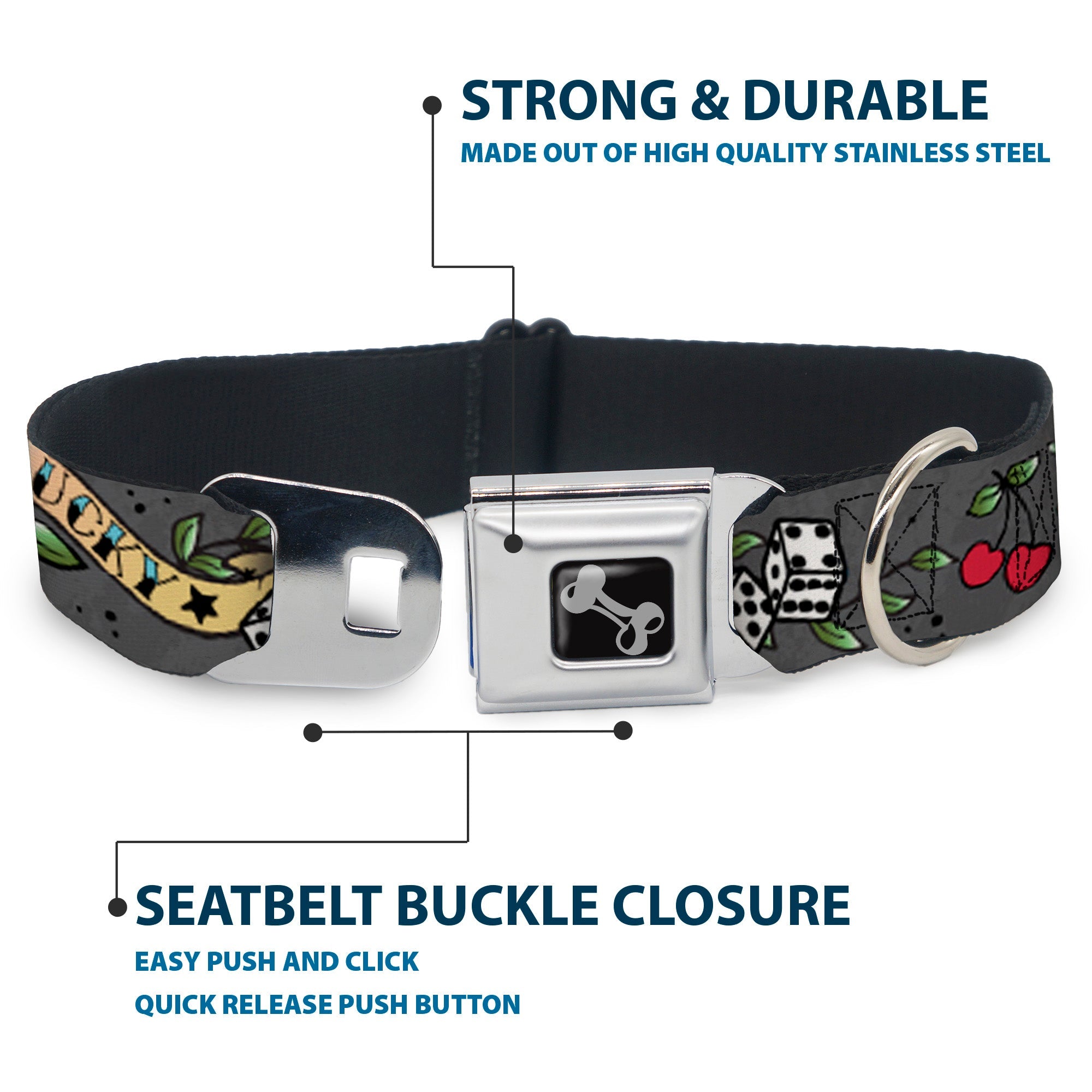 Dog Bone Seatbelt Buckle Collar - Lucky Gray