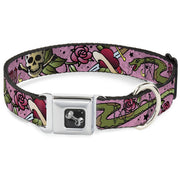 Dog Bone Seatbelt Buckle Collar - Live Hard Die Young Pink