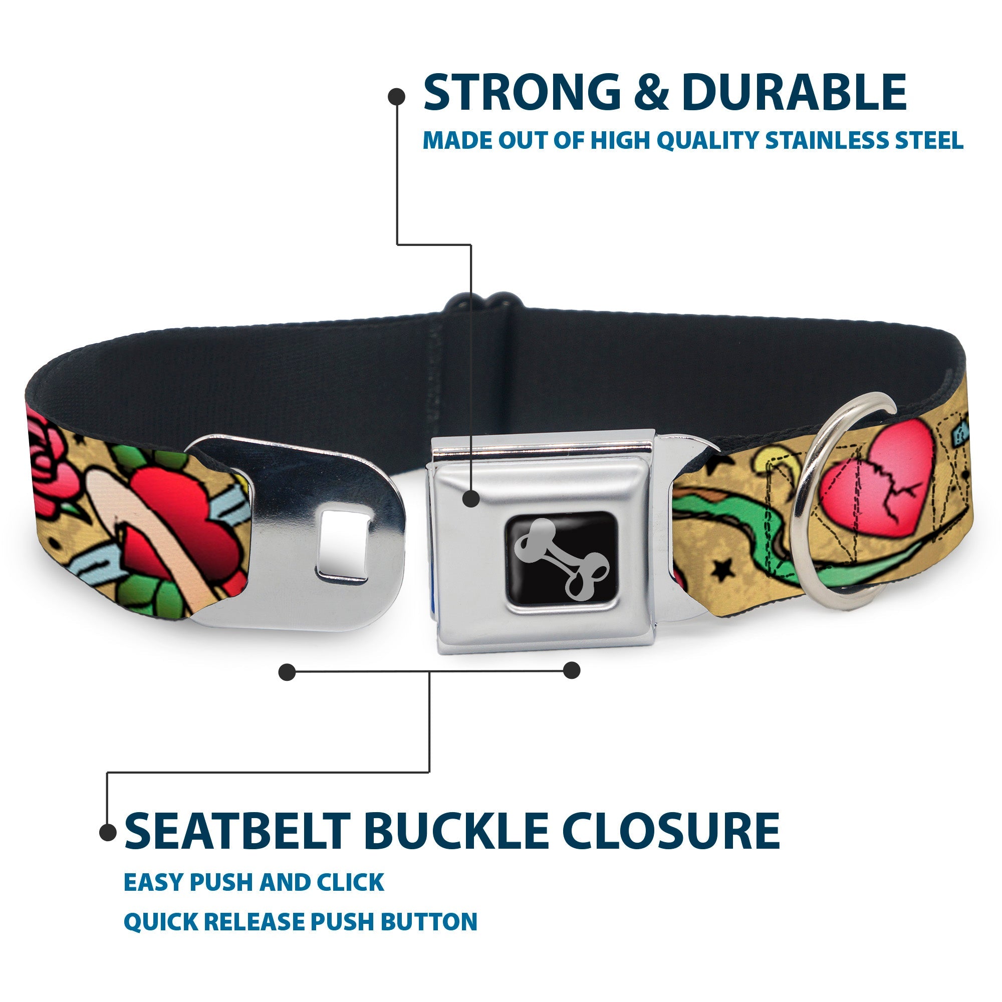 Dog Bone Seatbelt Buckle Collar - Live Hard Die Young Tan