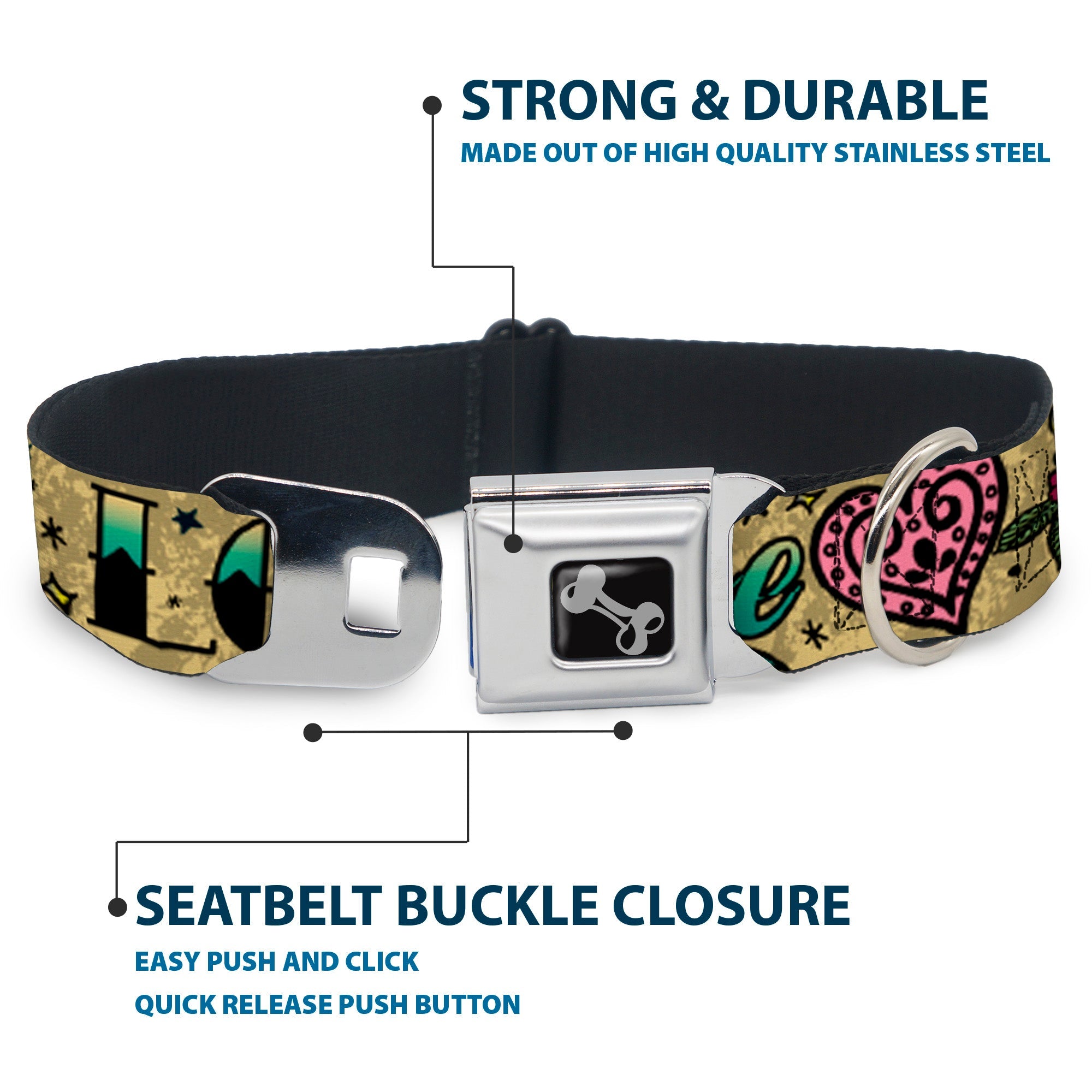 Dog Bone Seatbelt Buckle Collar - Love Kills Tan