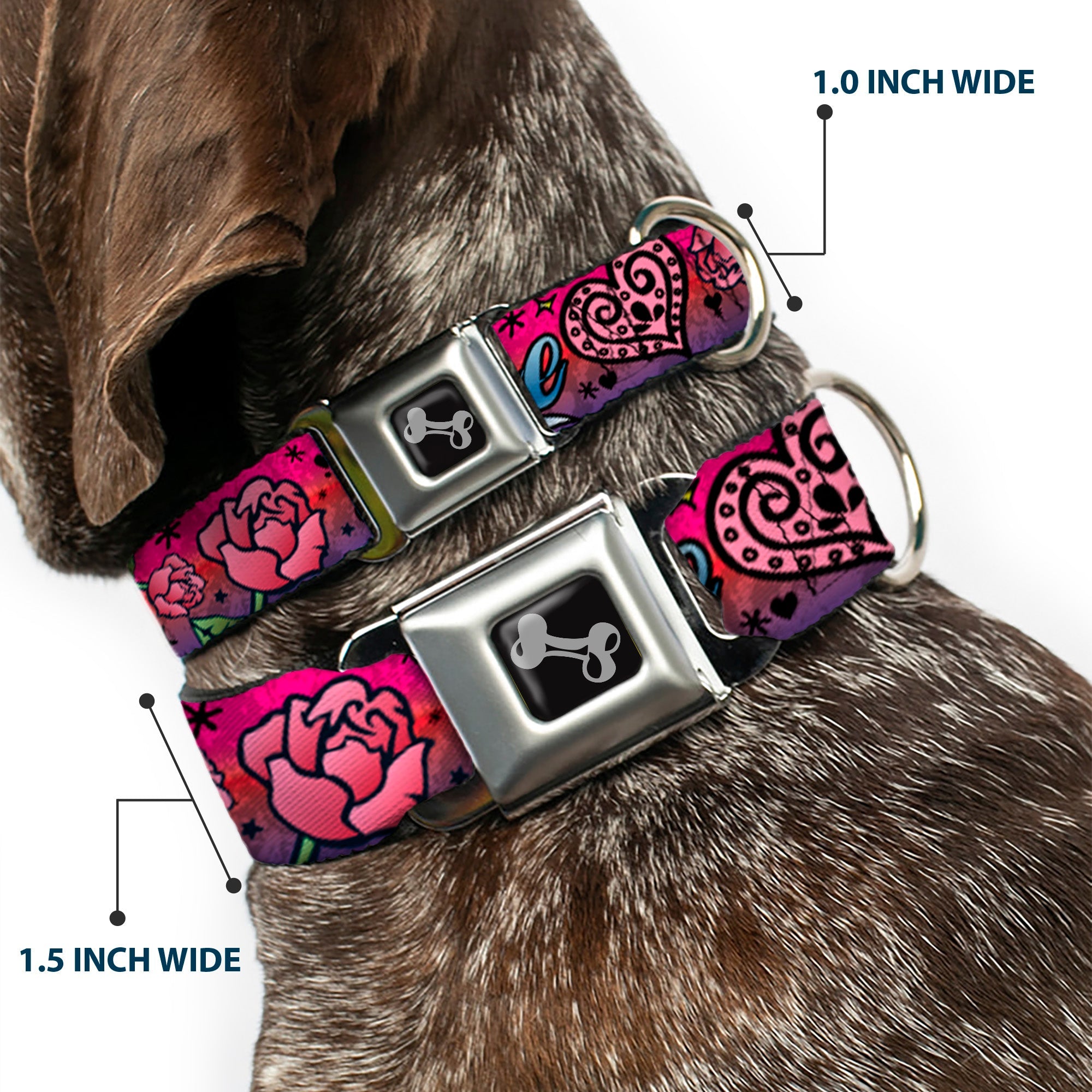 Dog Bone Seatbelt Buckle Collar - Love Love Pink