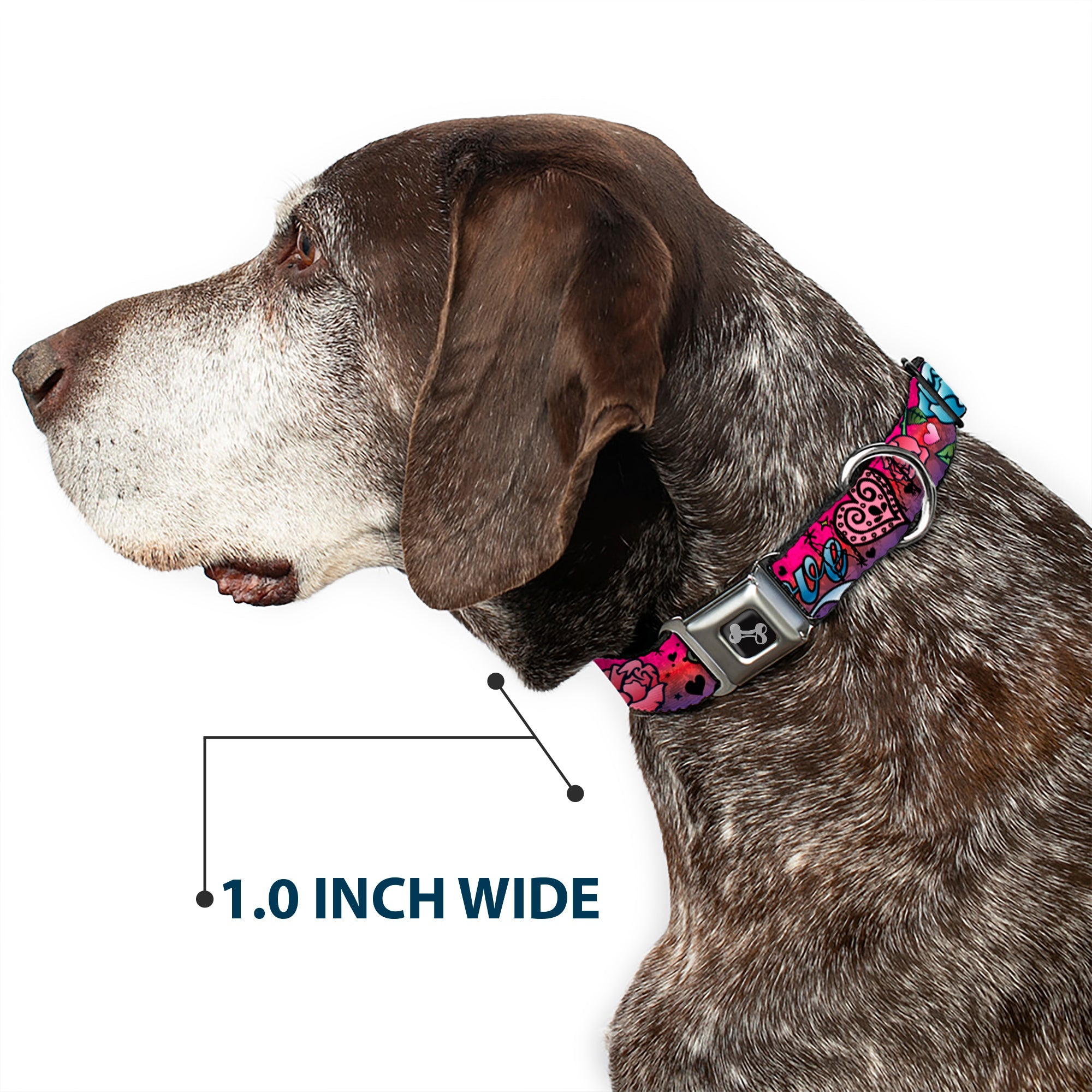 Dog Bone Seatbelt Buckle Collar - Love Love Pink