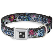 Dog Bone Seatbelt Buckle Collar - Love Love Gray