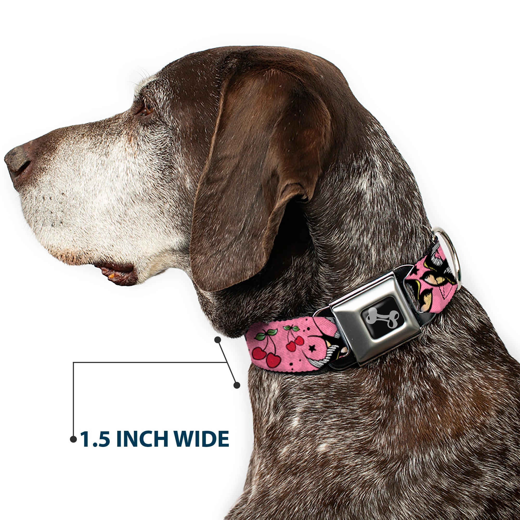 Dog Bone Seatbelt Buckle Collar - Lucky CLOSE-UP Pink
