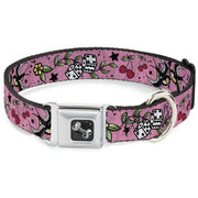 Dog Bone Seatbelt Buckle Collar - Lucky CLOSE-UP Pink