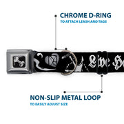 Dog Bone Seatbelt Buckle Collar - Live Hard Die Young Black/White