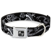 Dog Bone Seatbelt Buckle Collar - Live Hard Die Young Black/White