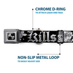 Dog Bone Seatbelt Buckle Collar - Love Kills Black/White