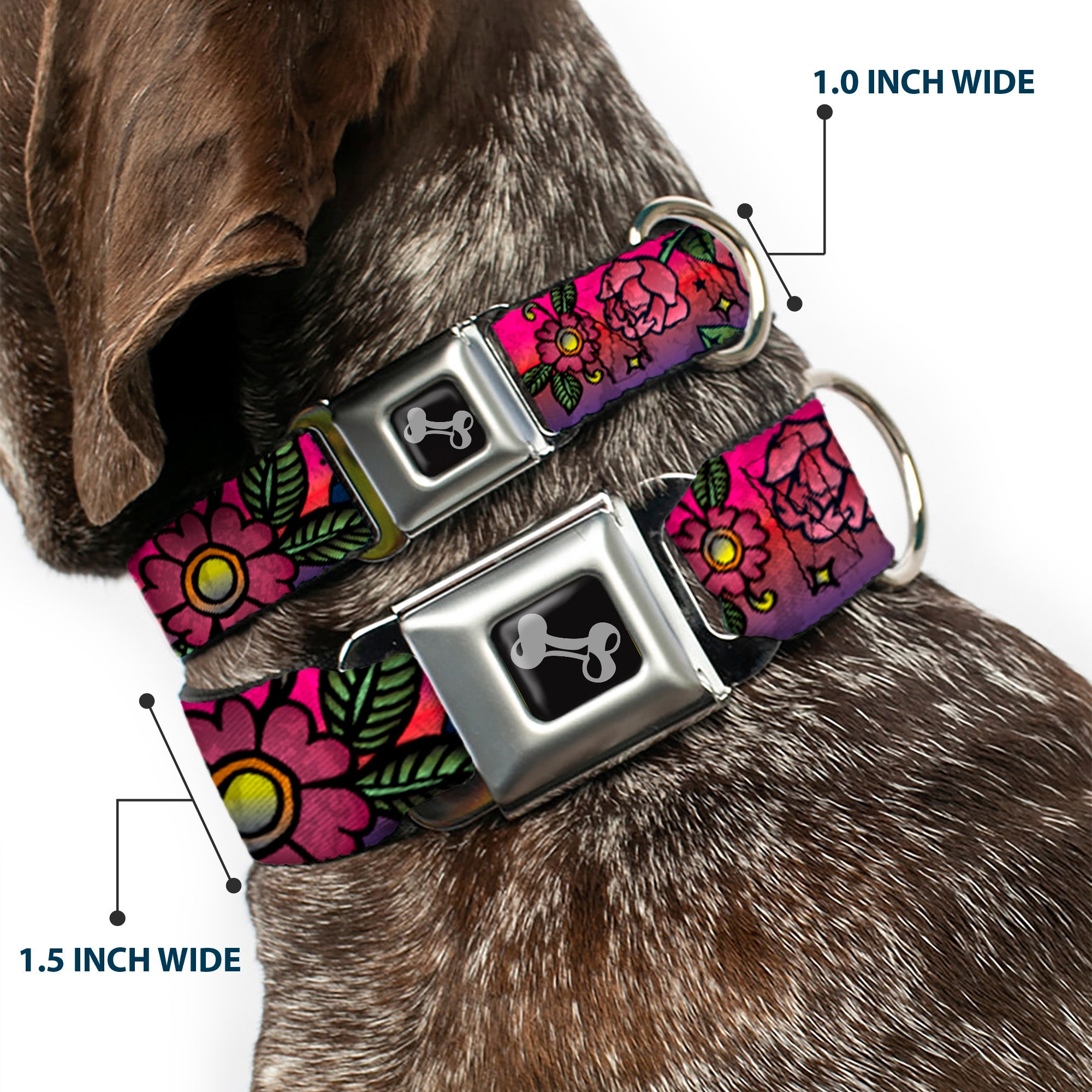 Dog Bone Seatbelt Buckle Collar - Love Kills CLOSE-UP Pink