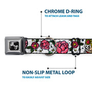 Dog Bone Seatbelt Buckle Collar - Love Kills CLOSE-UP White