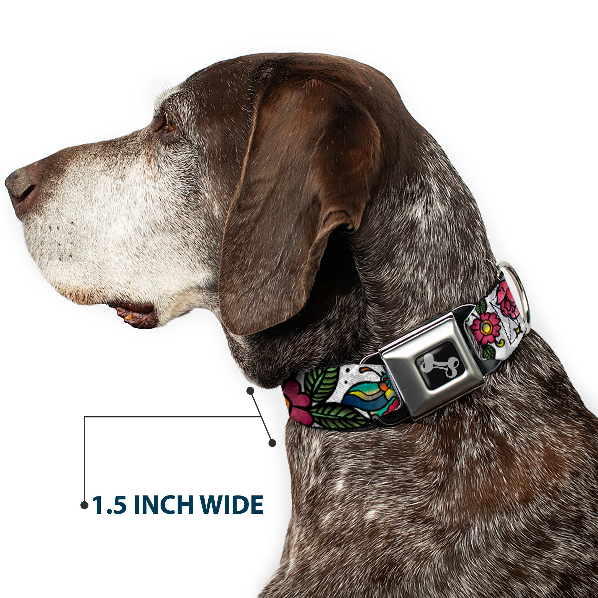 Dog Bone Seatbelt Buckle Collar - Love Kills CLOSE-UP White