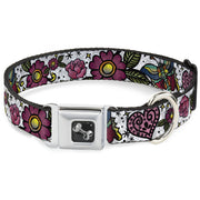 Dog Bone Seatbelt Buckle Collar - Love Kills CLOSE-UP White